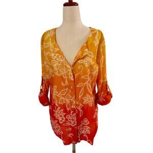 Jones New York Women's Button Front Shirt Orange Red White Floral Size Large